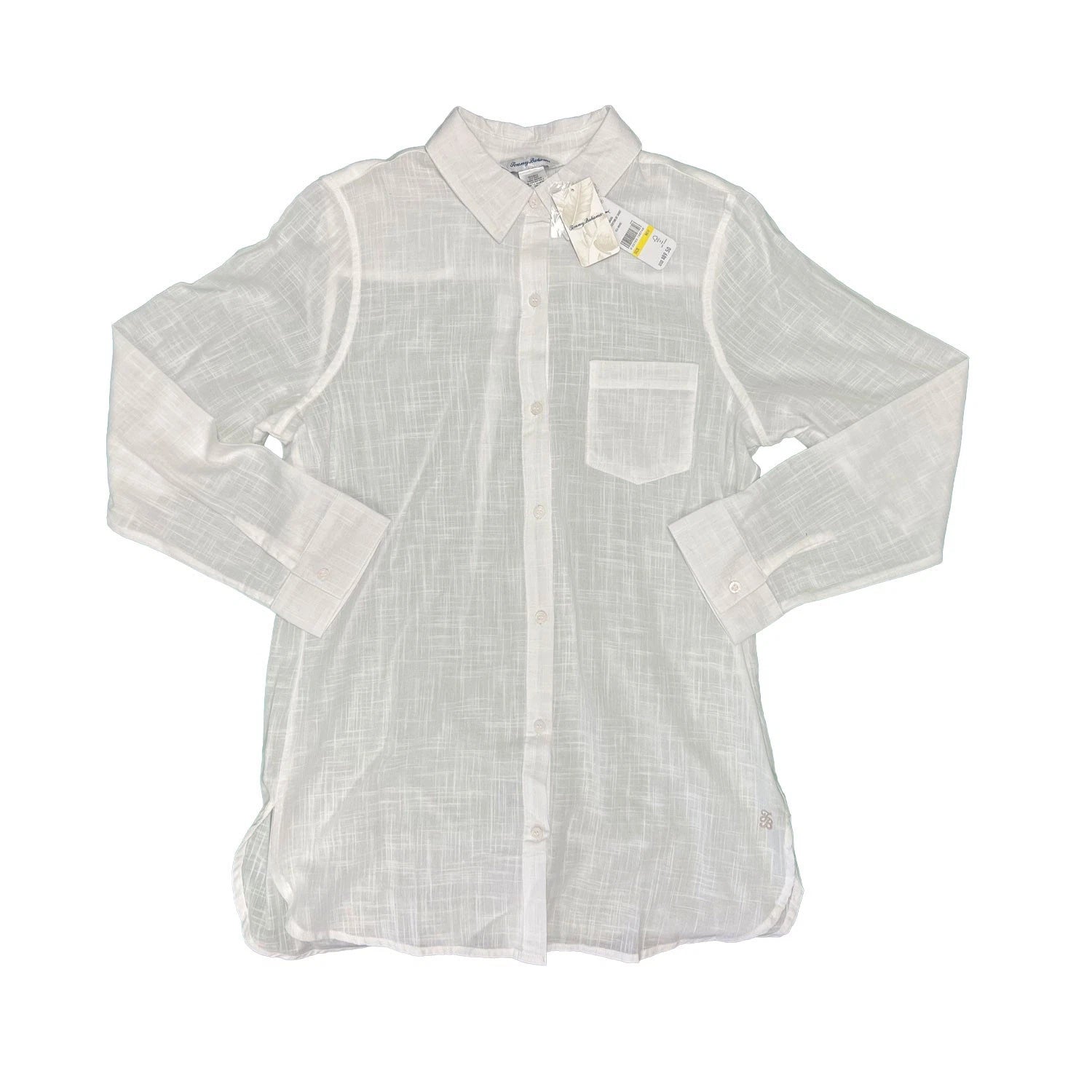 Tommy Bahama Women's White Shirt Shoreline Cotton Boyfriend Beach L/S (S07)