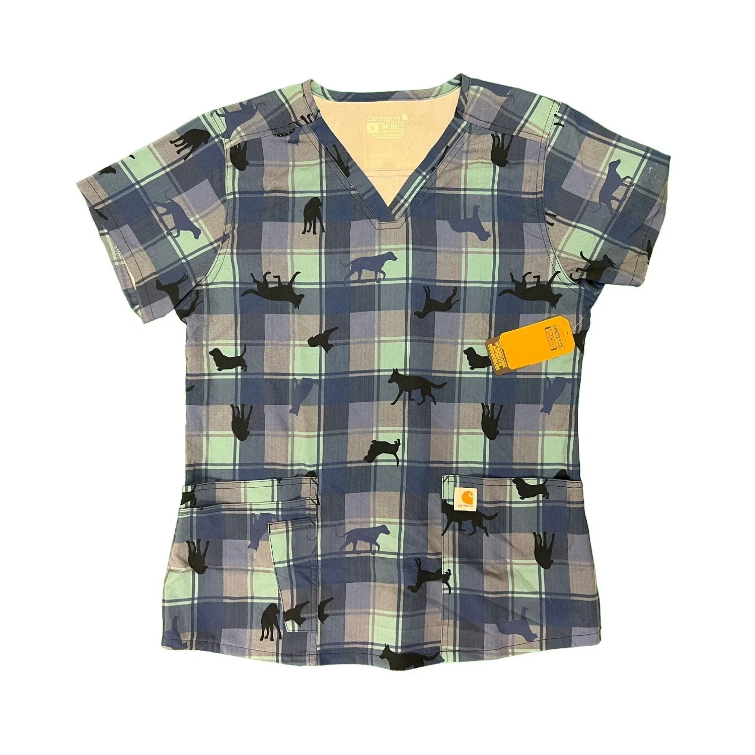 Carhartt Women's Scrub Faithful Friends Navy Force Rugged Cross-Flex Top (M8C4)