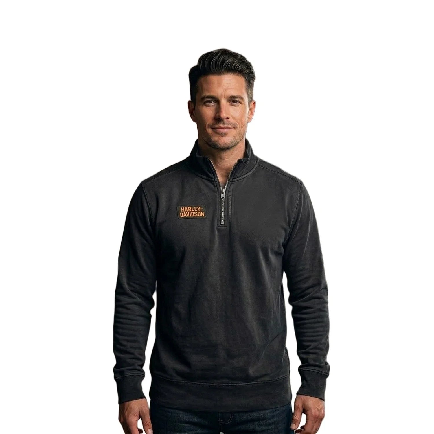 HD Branded Men's Black Sweatshirt 1/4-Zip Mock Neck Pullover (S109)