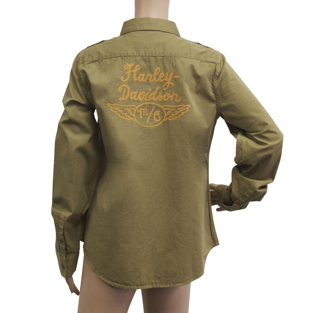 HD Branded Women's Olive Green Shoulder Stud Denim L/S Woven Shirt