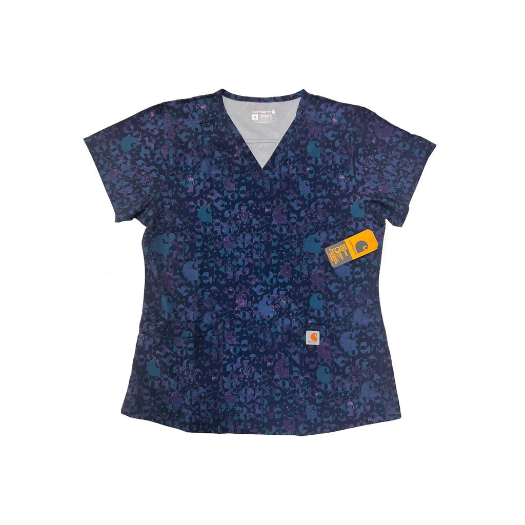 Carhartt Women's Geo Logo Navy Scrub - Large Patch Pockets V-Neck Top (S52)