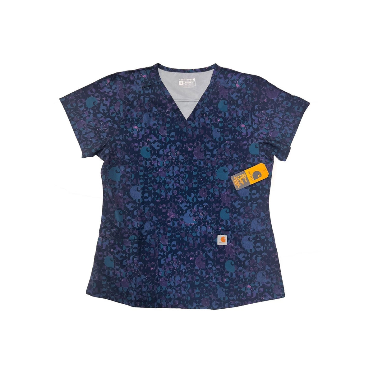 Carhartt Women's Geo Logo Navy Scrub - Large Patch Pockets V-Neck Top (S52)