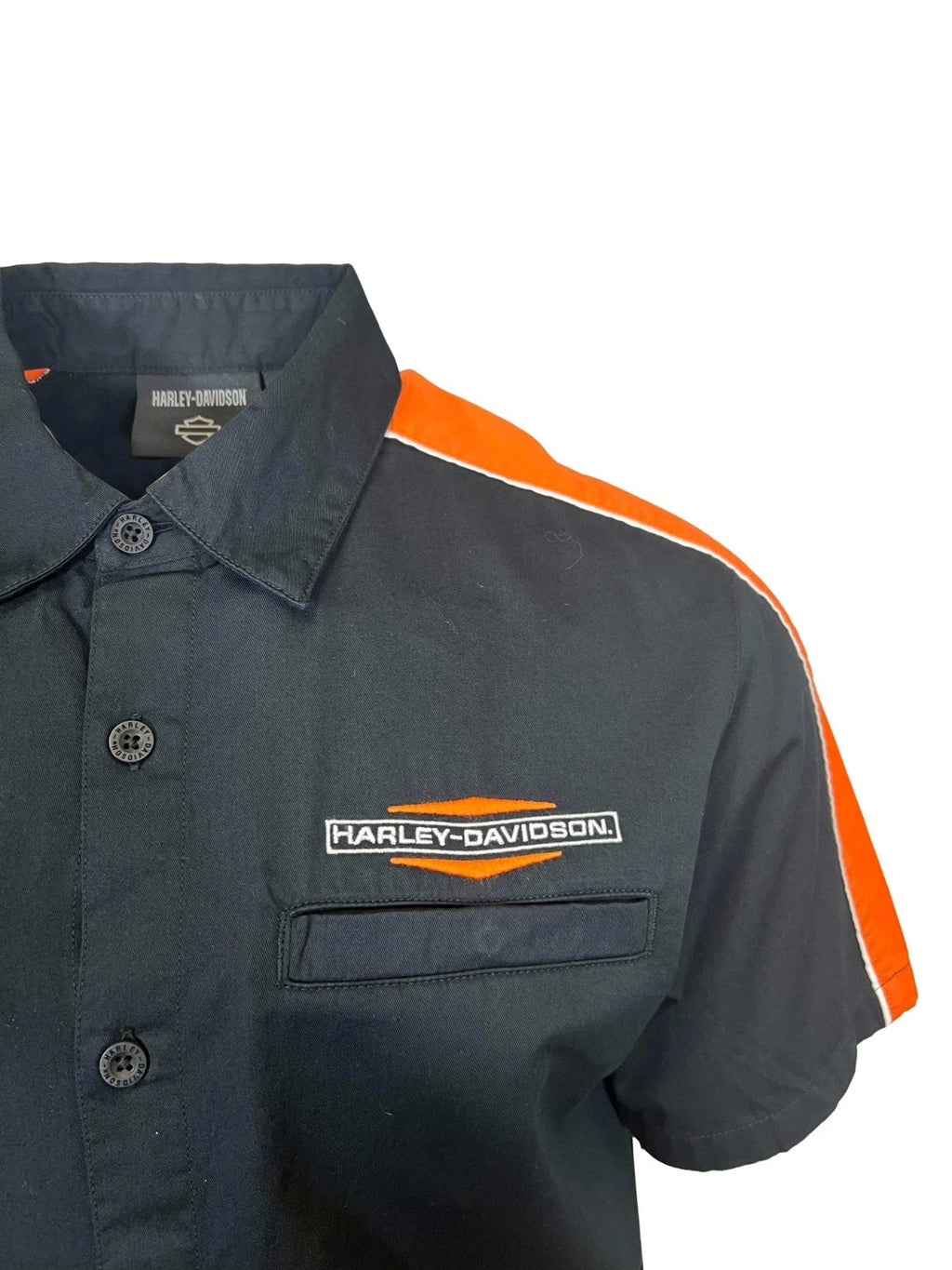 HD Brand Men's Black Shirt Orange Stacked Bar & Shield Colorblock (S350)