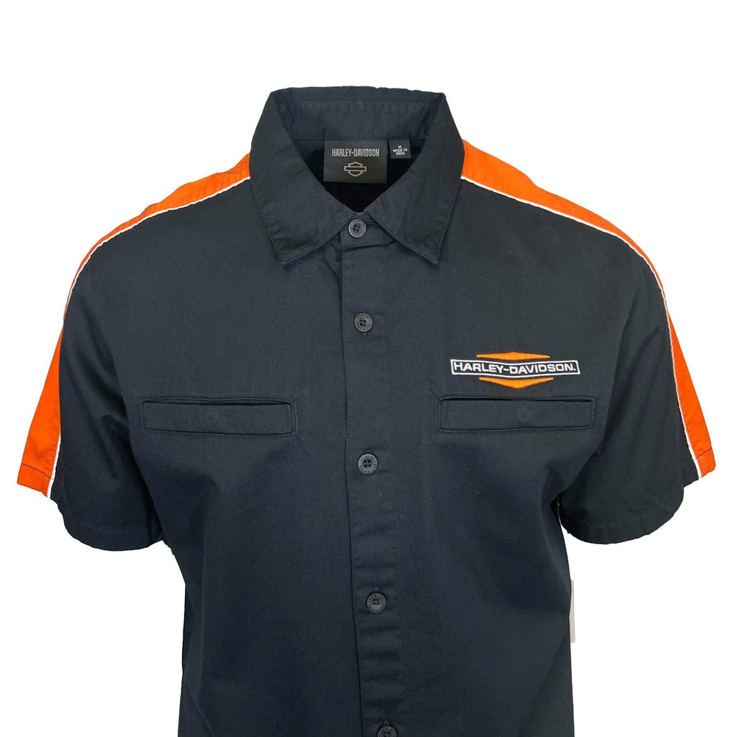 HD Brand Men's Black Shirt Orange Stacked Bar & Shield Colorblock (S350)