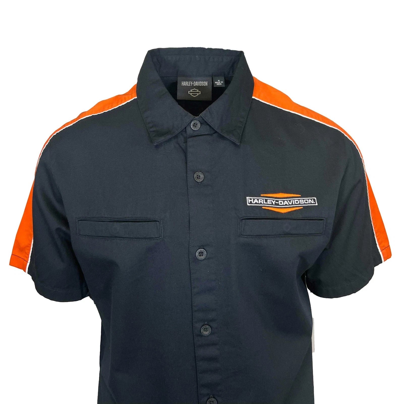 HD Brand Men's Black Shirt Orange Stacked Bar & Shield Colorblock (S350)