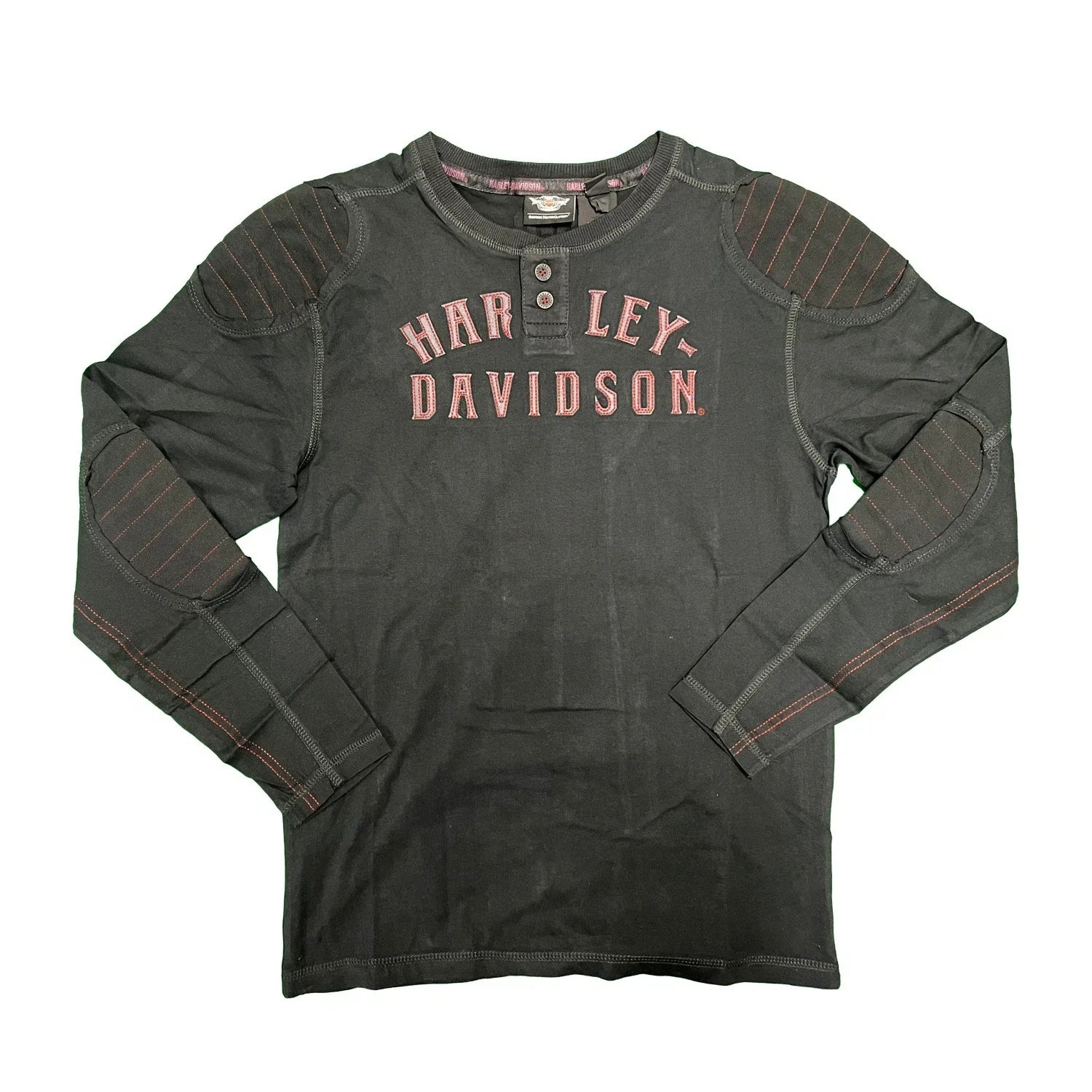 HD Branded Men's Black Shirt Reinforced Ribbed Paneling L/S Tee (S108)