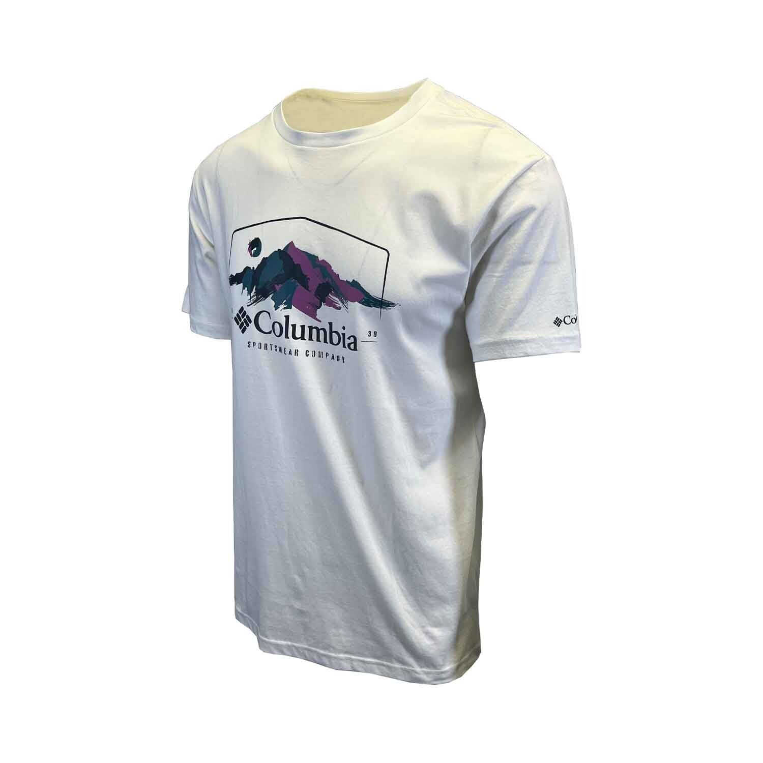 Columbia Men's White T-Shirt Path Lake II Graphic Brush With Nature S/S (S04)