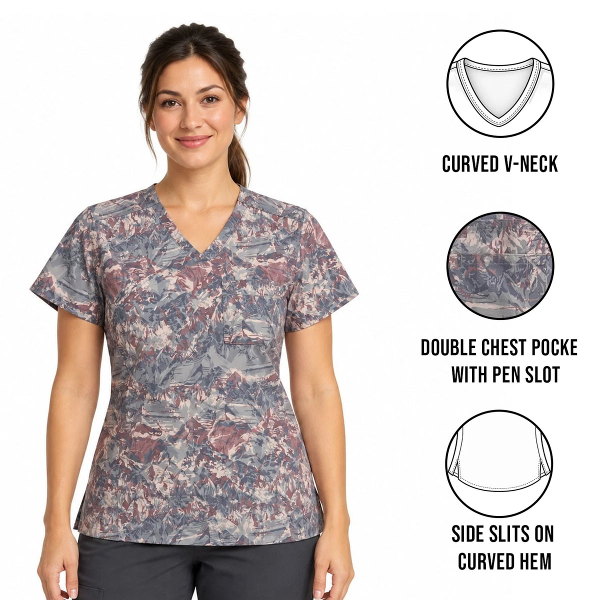 Carhartt Women's Snowy Ridges Scrub - Cross-Flex V-Neck Print Top (S45)