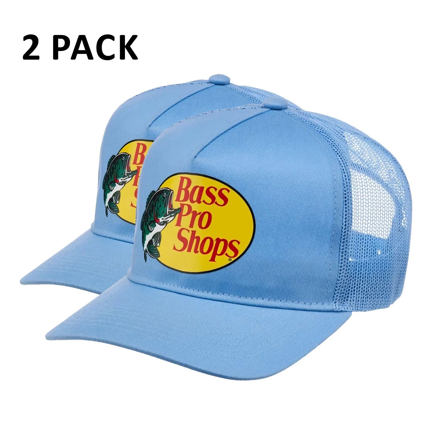 Bass Pro Shops Trucker Cap Light Blue Mesh Snapback Outdoor Hat - 2 Pack (S07)