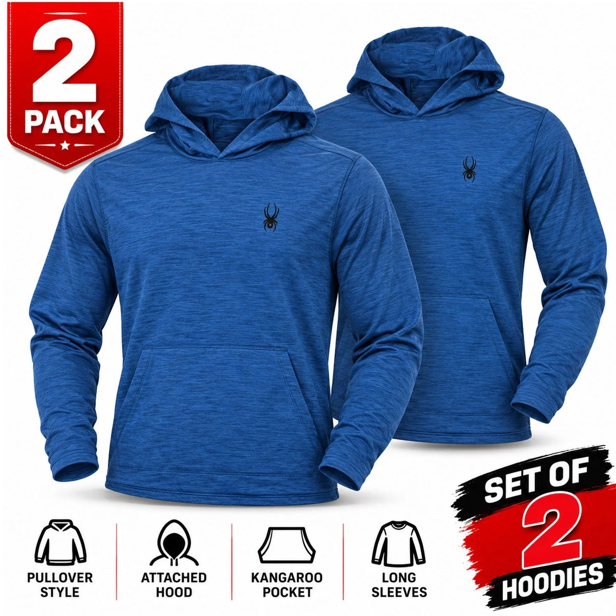 Spyder Men's Blue Hoodie - Performance Lightweight Pullover 2 Pack (S15)
