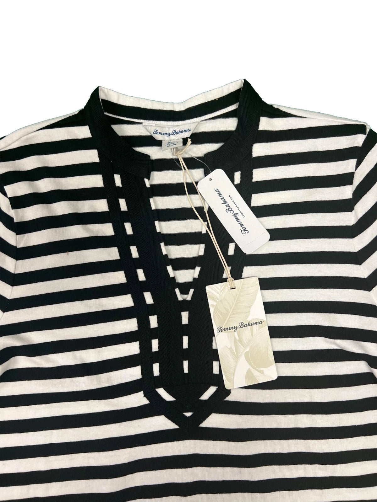 Tommy Baham Women's Black & White Dress Amira Stripe Tunic Split Neck (S08)