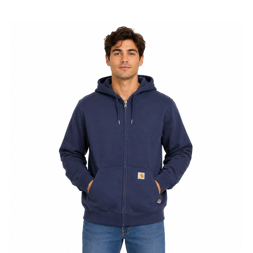 Carhartt FR Men's Navy Sweatshirt Midweight Hooded Zip Front (S40)