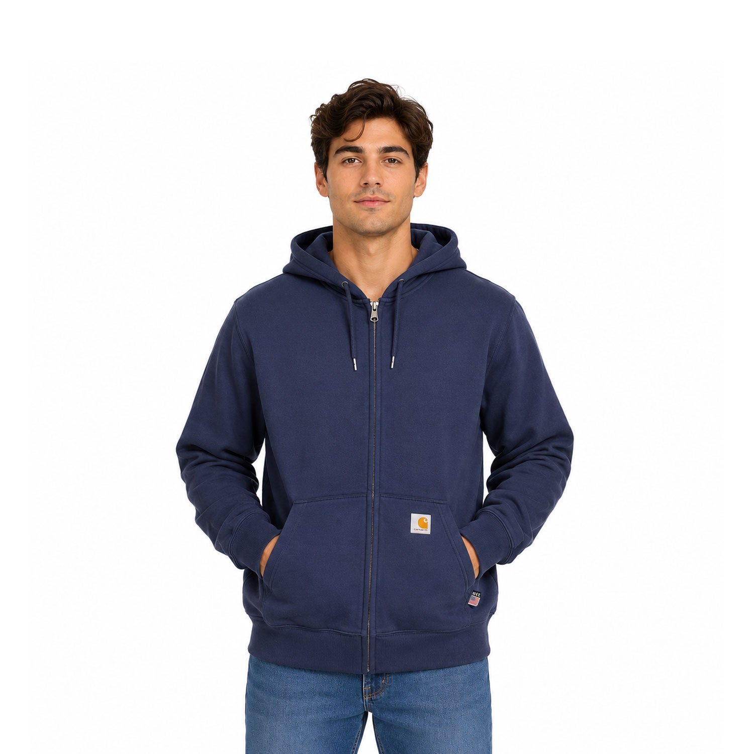 Carhartt FR Men's Navy Sweatshirt Midweight Hooded Zip Front (S40)