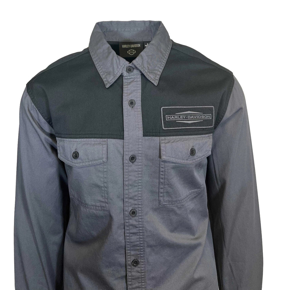 HD Branded Men's Black & Ombre Blue Shirt Stacked Bar & Shield L/S (352)