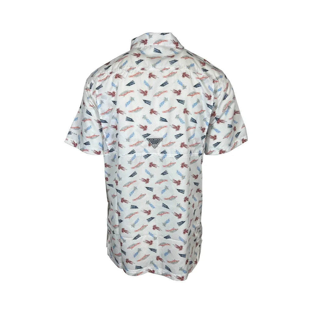 Columbia Men's White Fly Pride Shirt PFG Super Slack Tide Camp S/S (111)