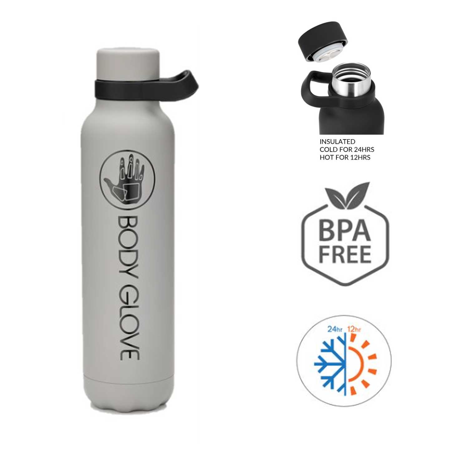 Body Glove 32 oz Rubberized Stainless Steel Bottle - Oak Grey (S24)