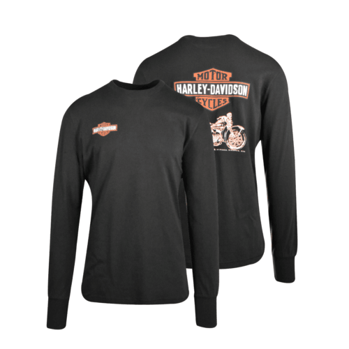 HD Branded Men's T-Shirt Black Motorcycle Logo Print Long Sleeve (S40)
