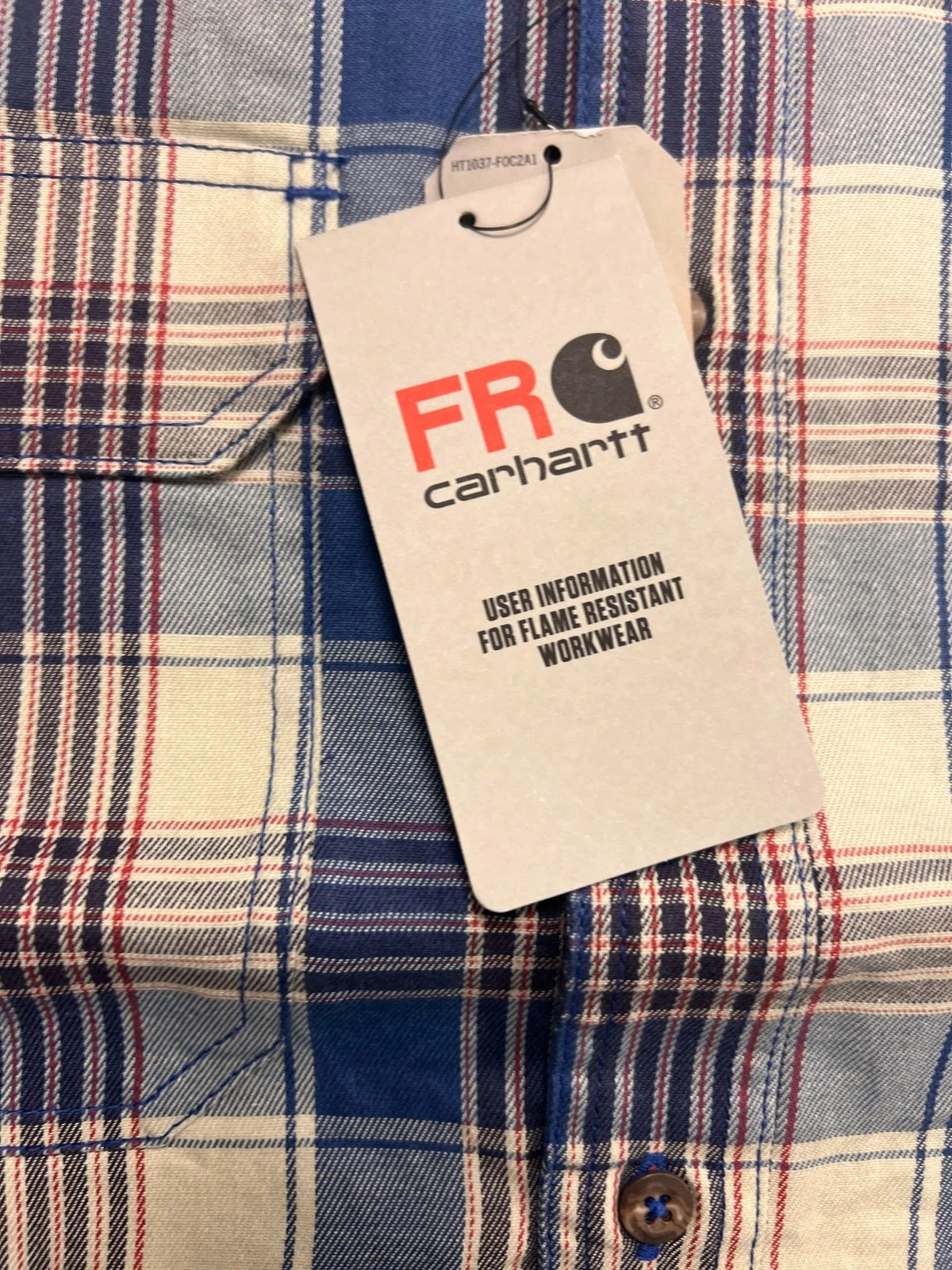 Carhartt FR Men’s Blue & White Plaid Shirt Rugged Flex Workwear L/S CAT 2 (S373)