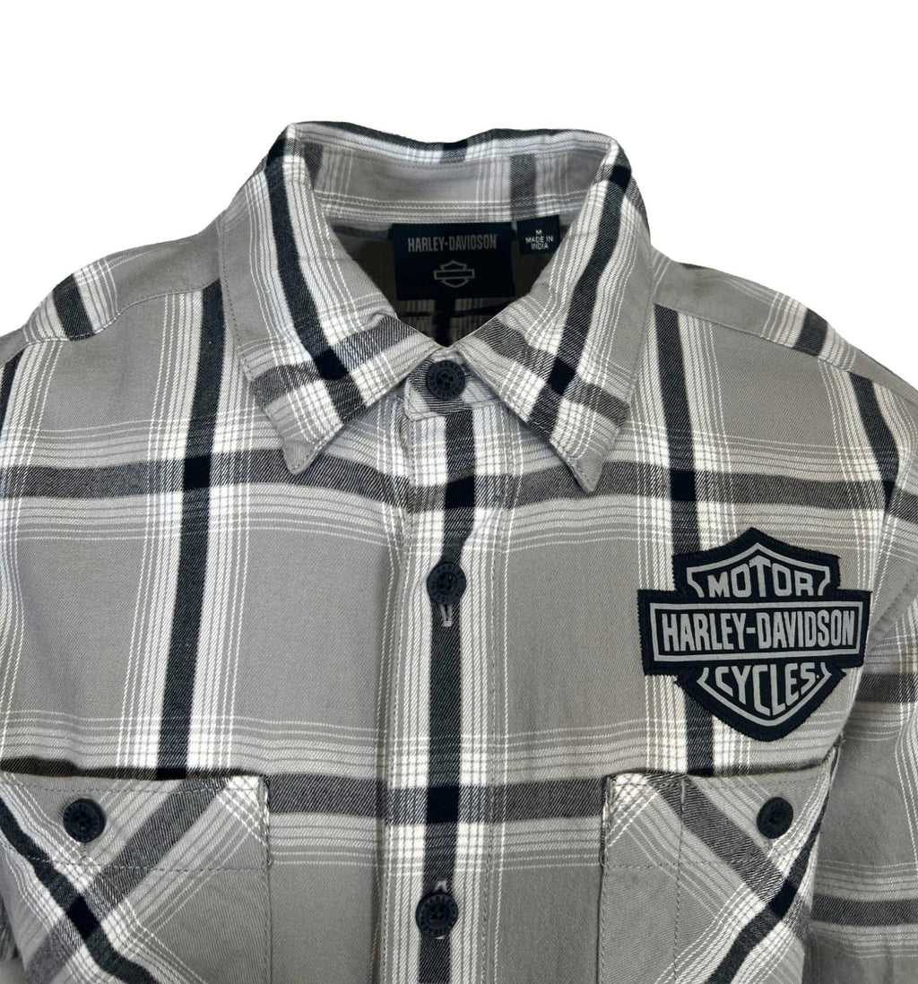 HD Branded  Men's Ghost Gray Plaid Shirt Bar & Shield Staple S/S (343)