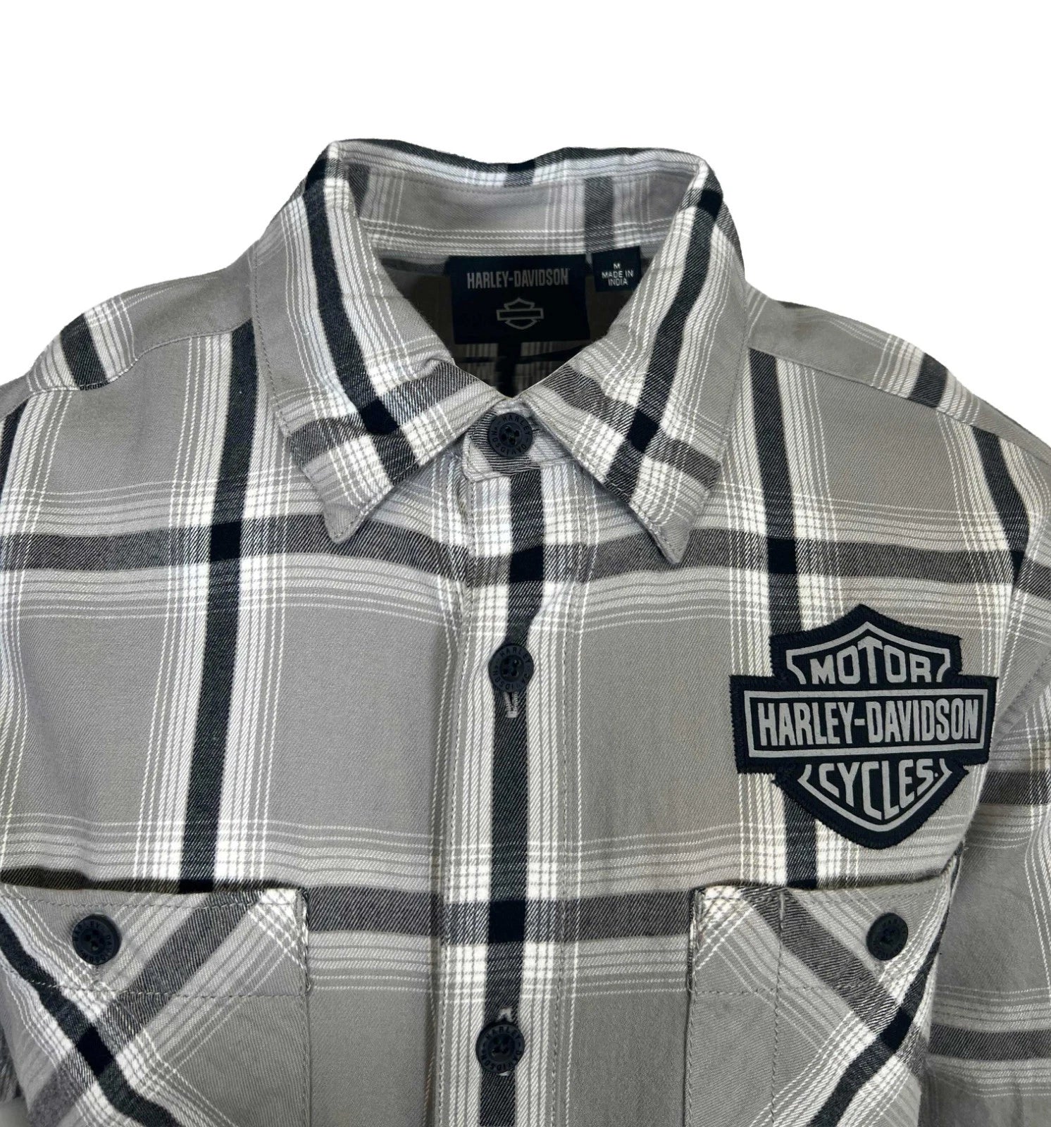 HD Branded  Men's Ghost Gray Plaid Shirt Bar & Shield Staple S/S (343)