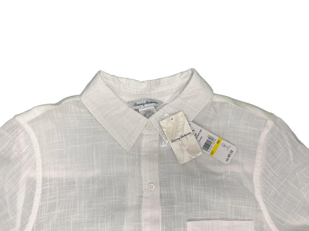 Tommy Bahama Women's White Shirt Shoreline Cotton Boyfriend Beach L/S (S07)