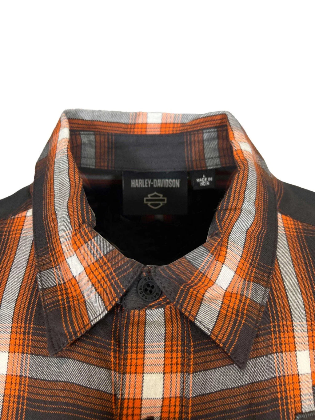 HD Branded  Men's Harley Orange Plaid Shirt Bar & Shield Staple S/S (344)
