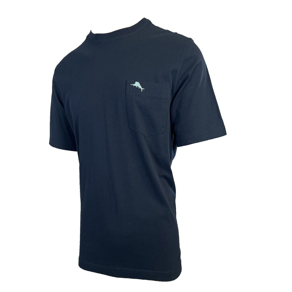 Tommy Bahama Men's Navy Blue T-Shirt Crew Neck Bali Skyline Blue Logo Tee (S53)
