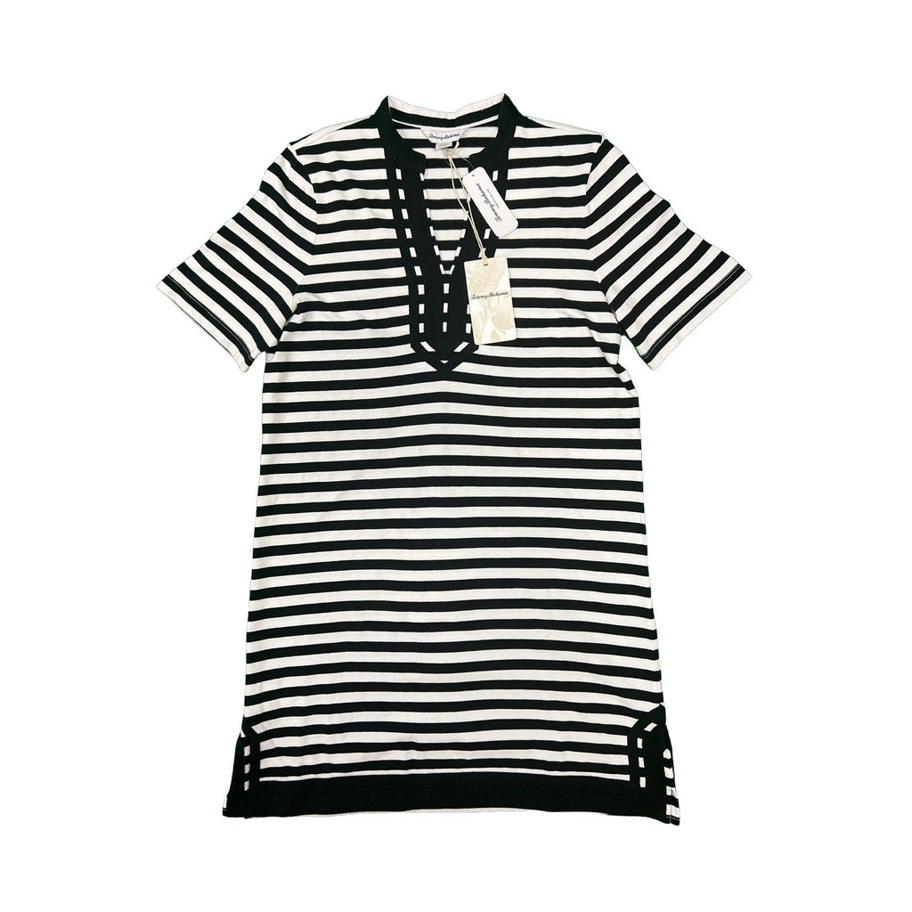 Tommy Baham Women's Black & White Dress Amira Stripe Tunic Split Neck (S08)