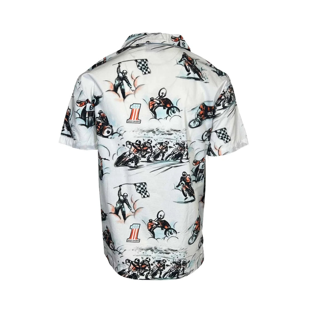 HD Branded  Men's White Shirt Twisty Aloha Print Short Sleeve (345)