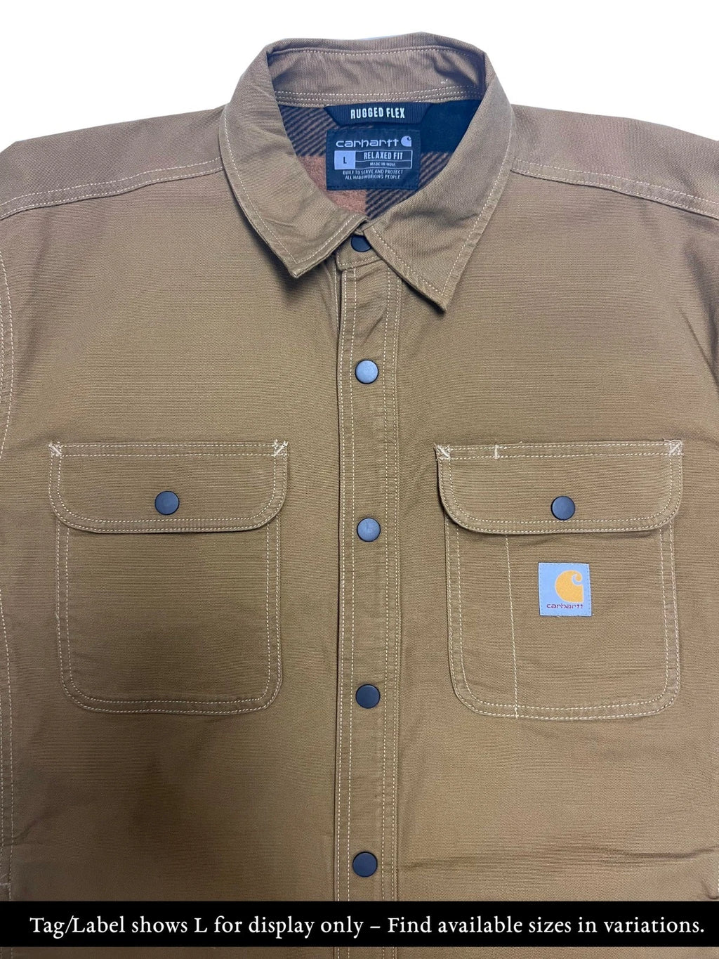 Carhartt Men′s Brown Jacket Rugged Flex Canvas Fleece Lined Shirt L/S (S53)