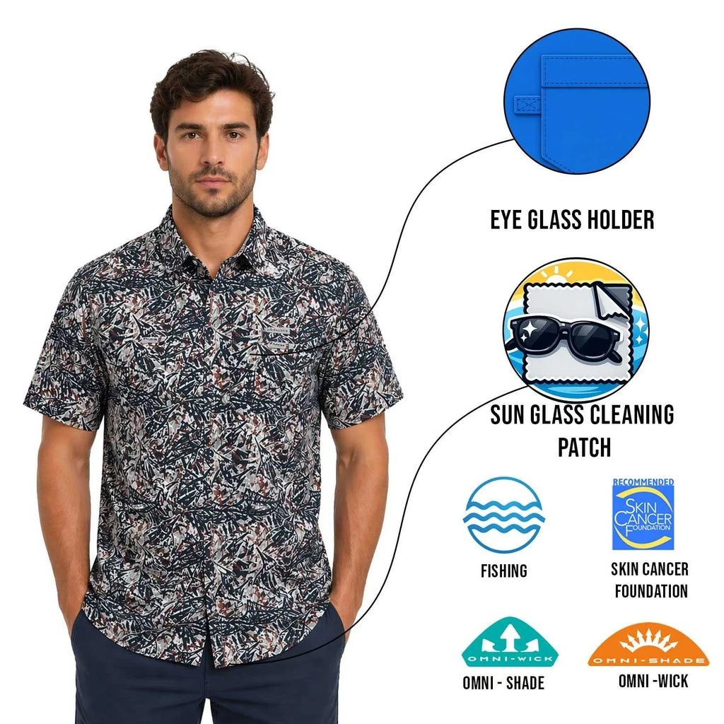 Columbia Men's Nocturnal / Marlin Palms Shirt PFG Super Slack Tide S/S (906)