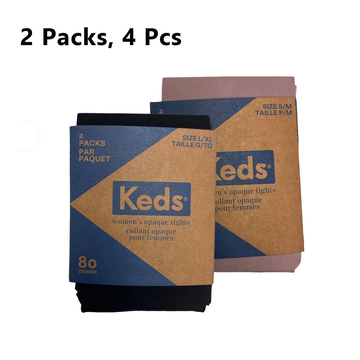 Keds Women's 4 Pack 80 Denier Opaque Tights Black Grey Mauve (S01)