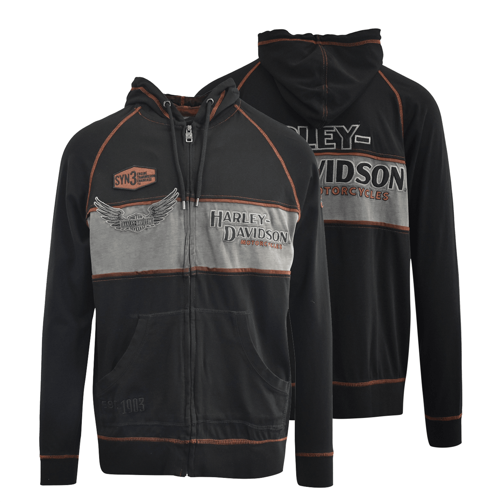 HD Branded Men's Hoodie Black Iron Block Distressed Full Zip (S08)
