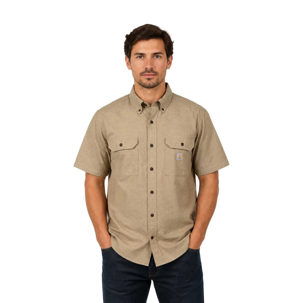 Carhartt Men's Dark Tan Chambray Shirt Loose Fit Medium Weight S/S (353)