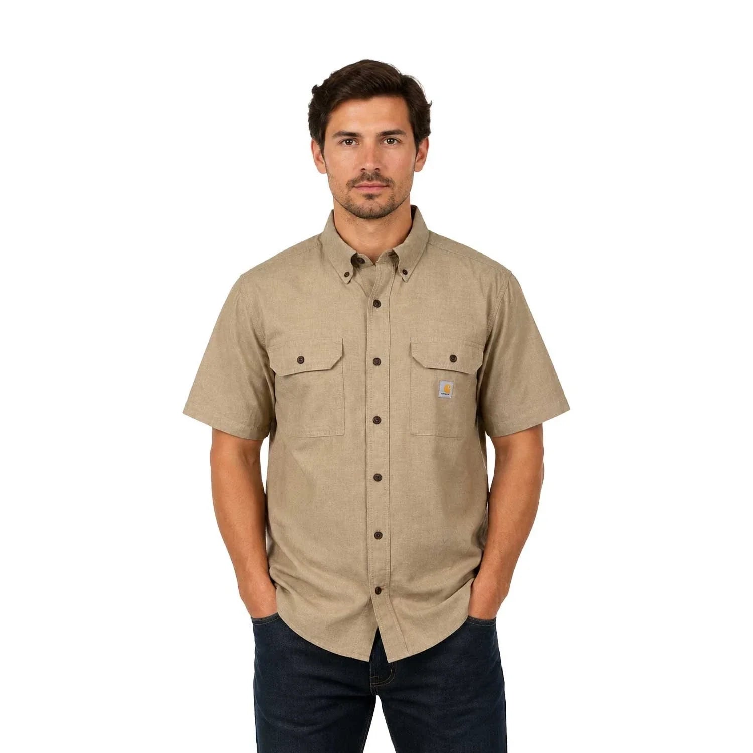 Carhartt Men's Dark Tan Chambray Shirt Loose Fit Medium Weight S/S (353)