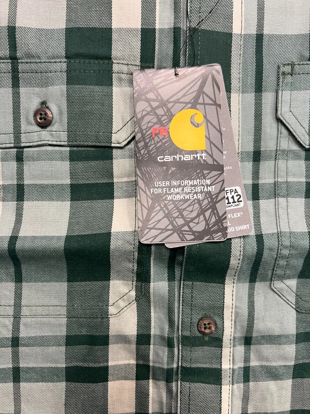 Carhartt FR Men's Dark Green Plaid Shirt -Rugged Flex Work Wear L/S CAT 2 (S374)