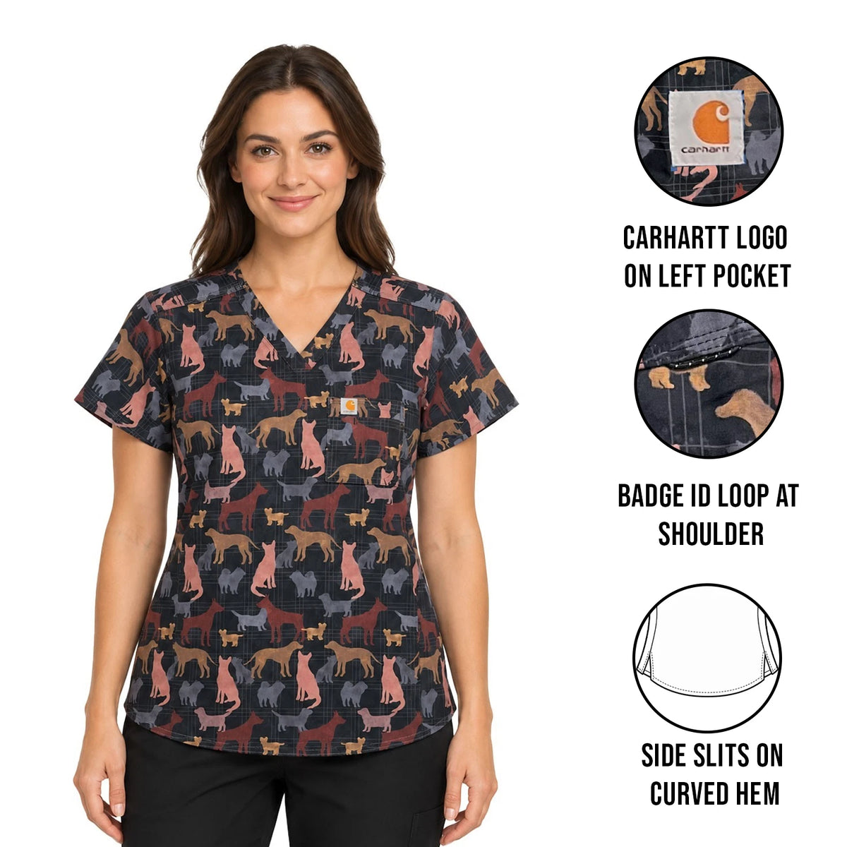 Carhartt Women's Heartwarming Hounds Scrub - One Pocket V-Neck Top (S46)