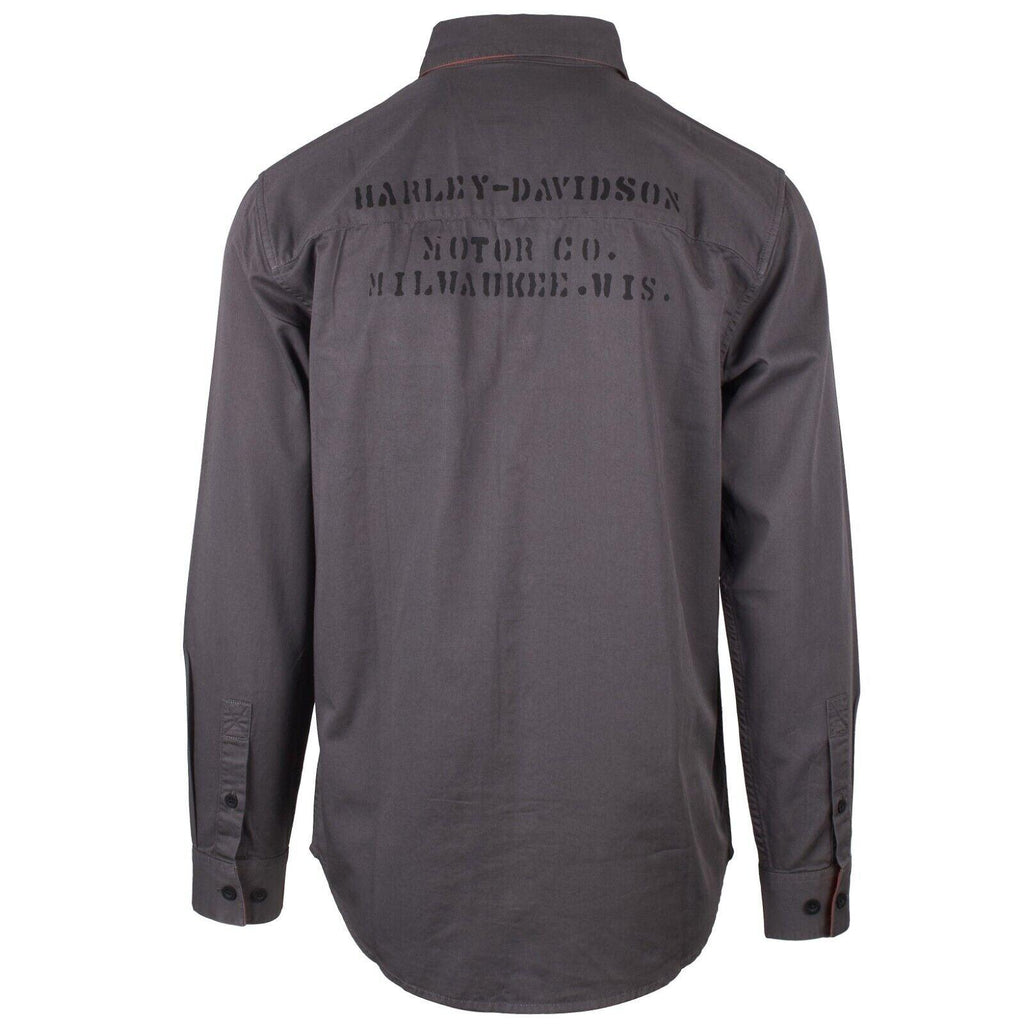 HD Branded Men's Steel Blue Stencil L/S Woven Shirt (S46)