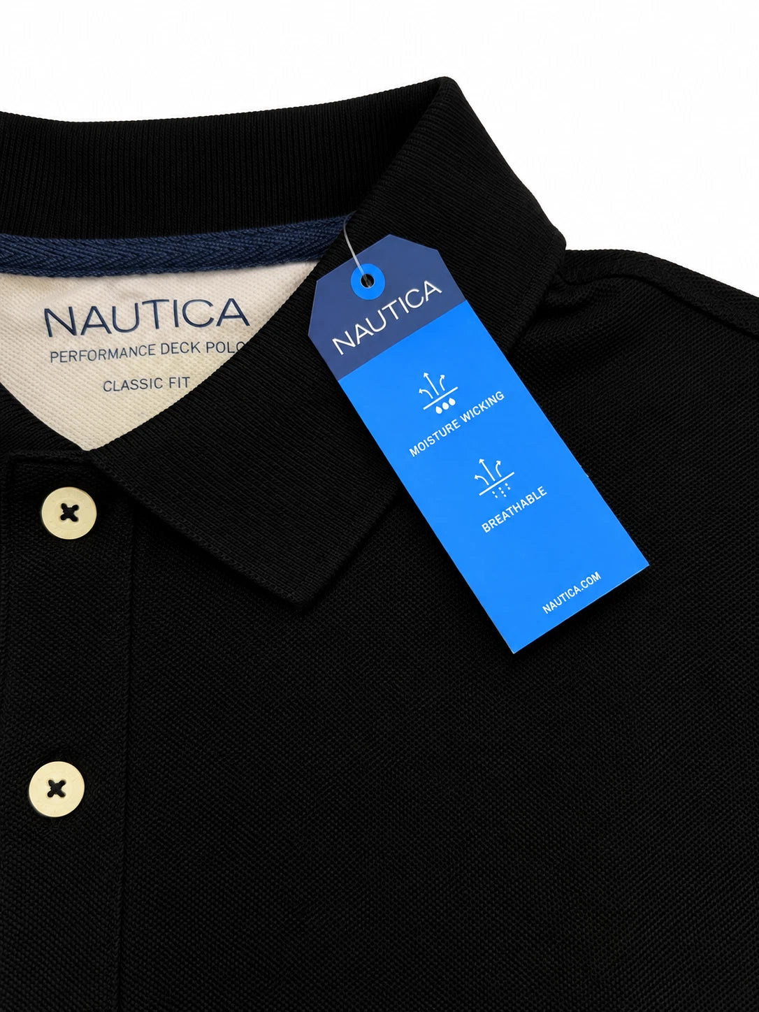 Nautica Men's True Black T-Shirt - Solid Deck Polo Tee S/S (S19)