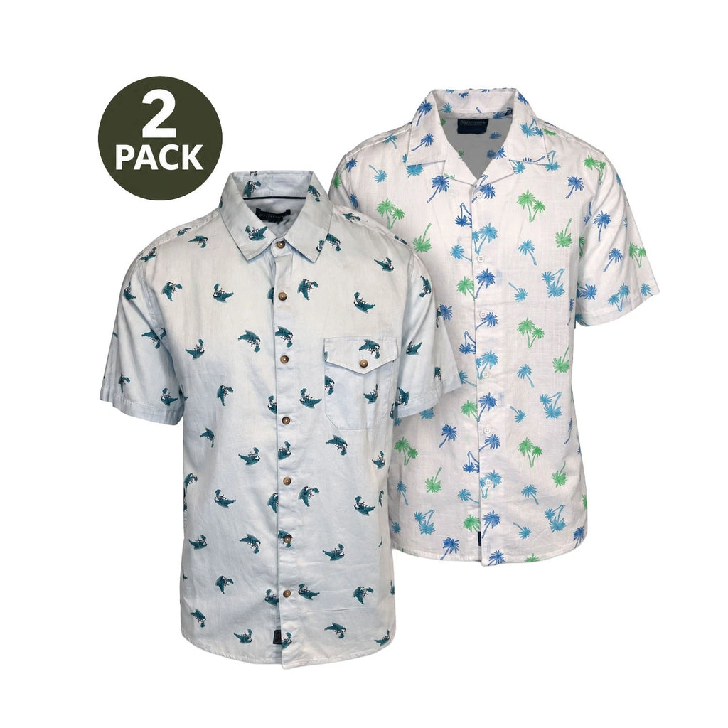 Rumors Men's Printed Shirt - Blue Tonal & White Palm 2 Pack S/S (S02 + S04)