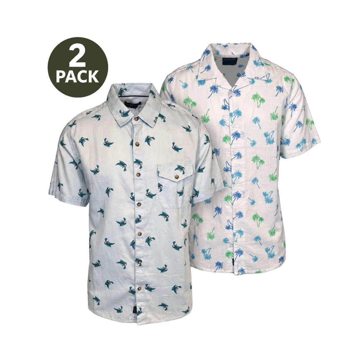 Rumors Men's Printed Shirt - Blue Tonal & White Palm 2 Pack S/S (S02 + S04)