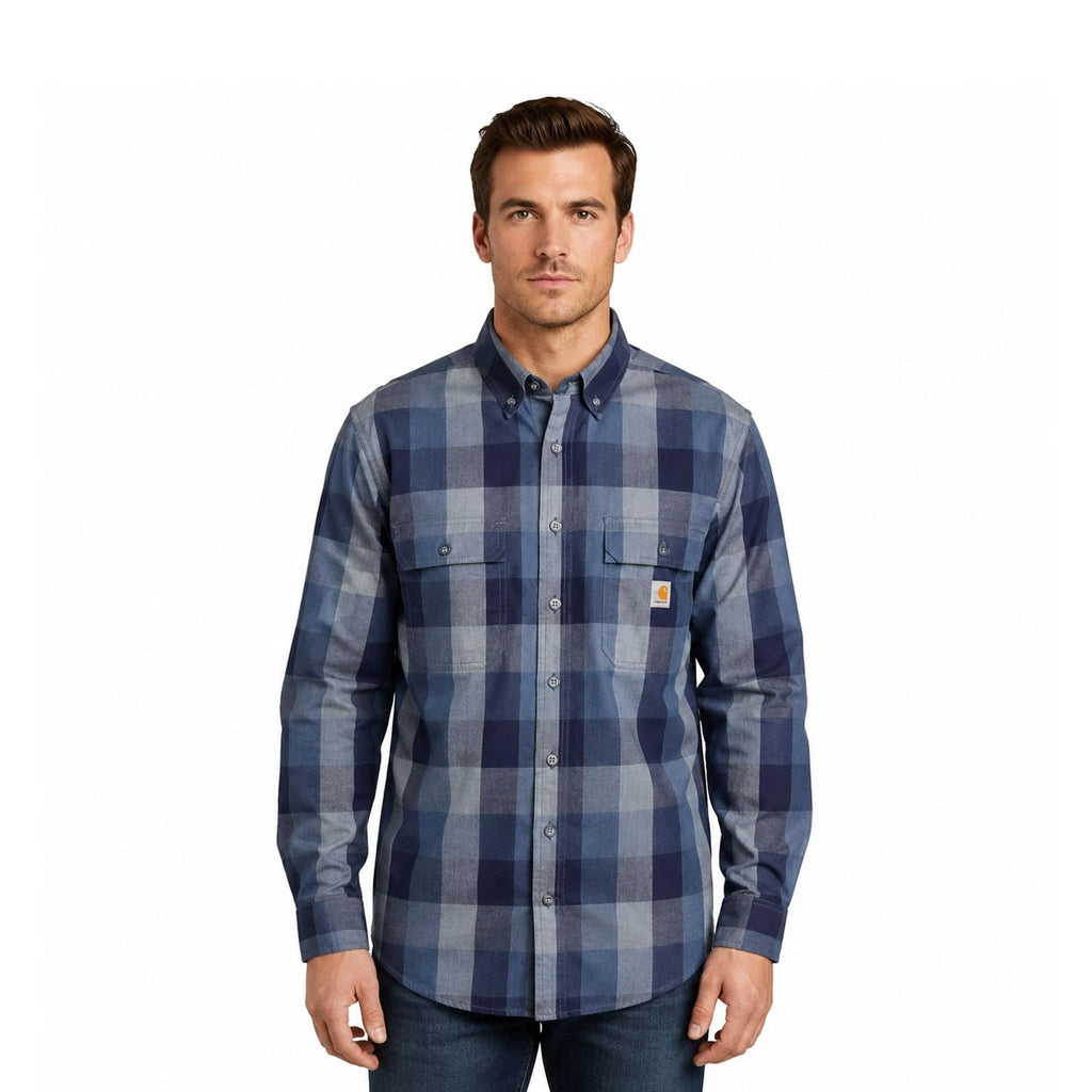 Carhartt FR Men's Blue Shirt Rugged Flex Original Fit Plaid L/S (S368)