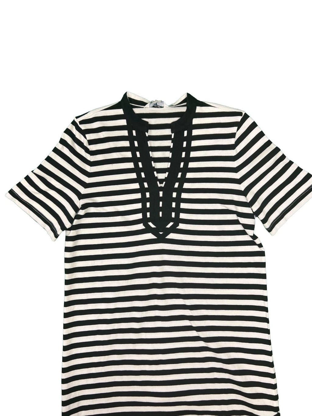 Tommy Baham Women's Black & White Dress Amira Stripe Tunic Split Neck (S08)