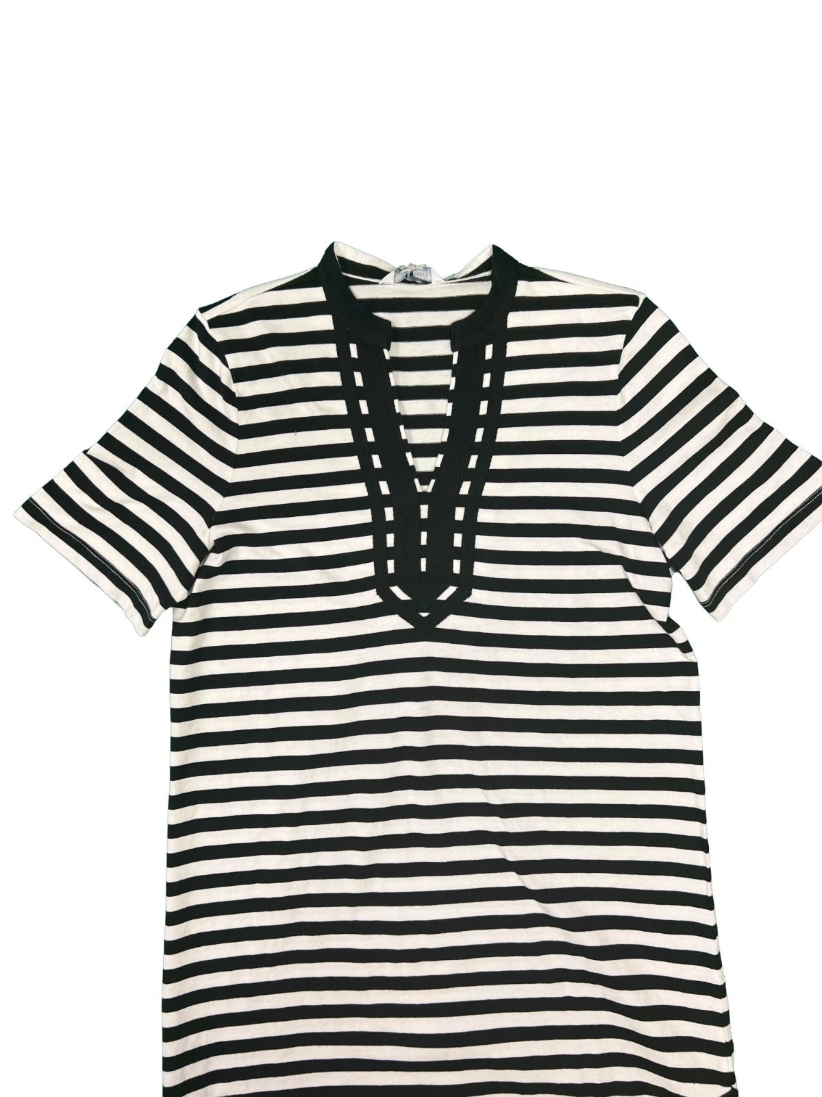 Tommy Baham Women's Black & White Dress Amira Stripe Tunic Split Neck (S08)