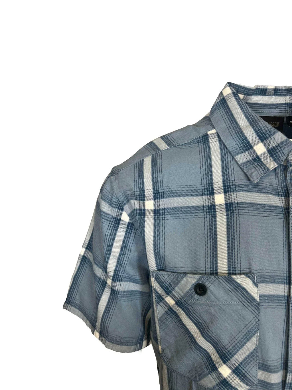 HD Branded  Men's Blue Plaid Shirt Bar & Shield Staple Short Sleeve (342)