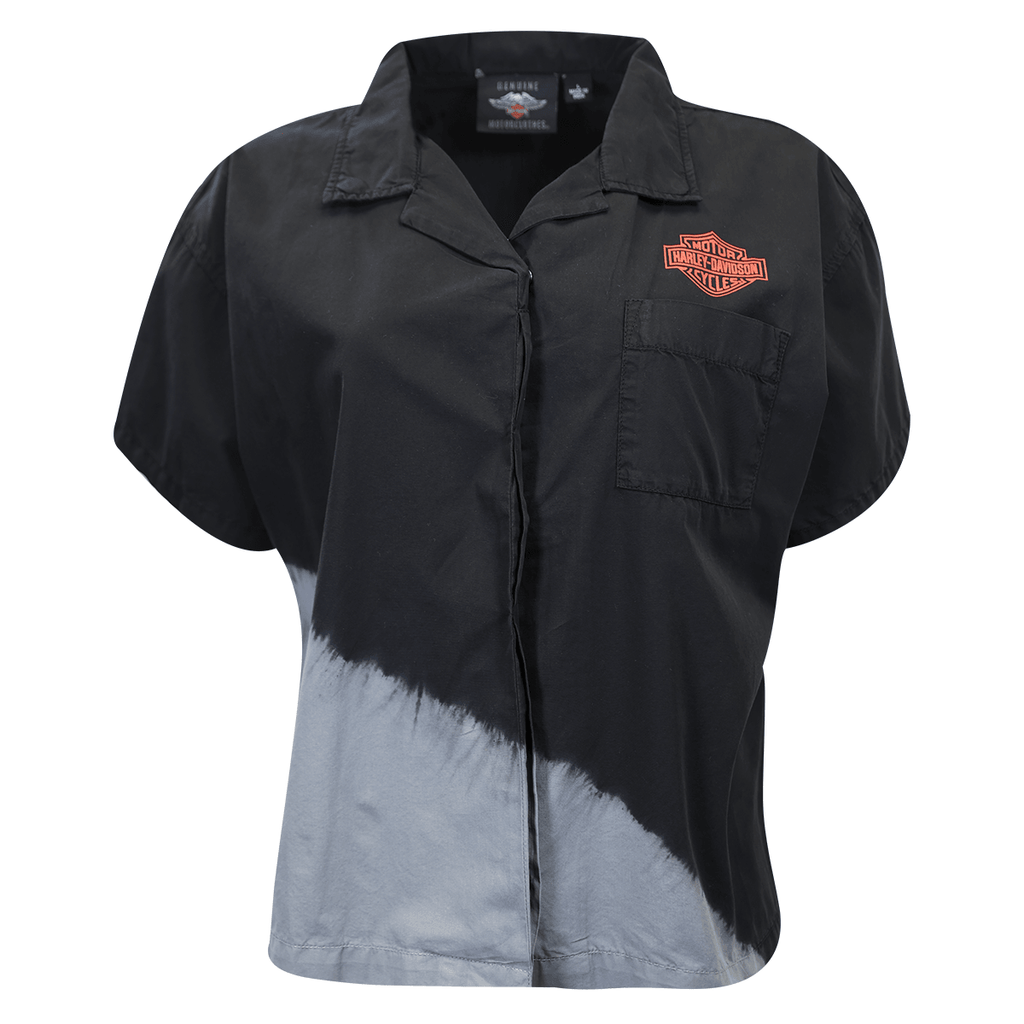 HD Branded Women's Black Diagonal Paint S/S Woven Shirt (S02)