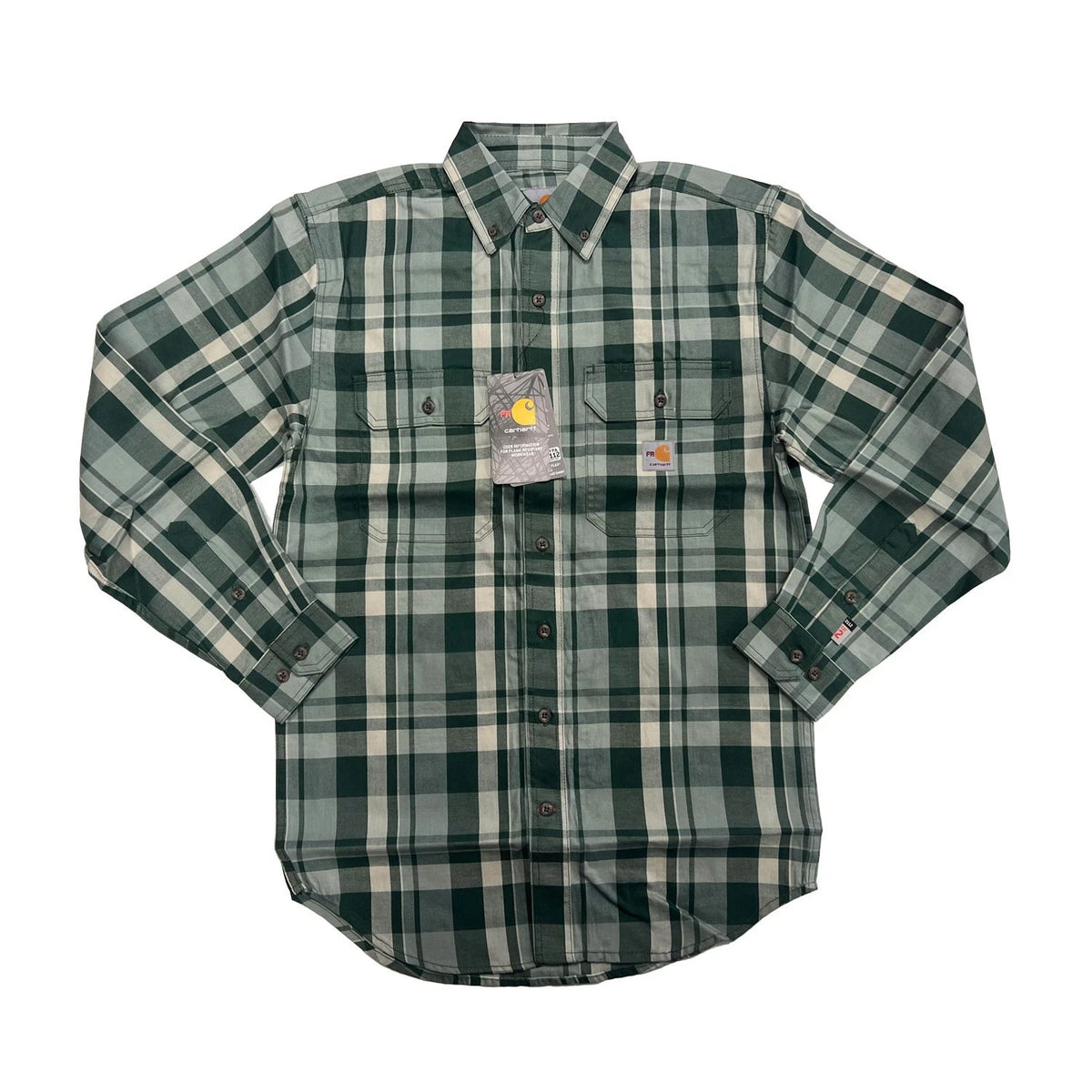 Carhartt FR Men's Dark Green Plaid Shirt -Rugged Flex Work Wear L/S CAT 2 (S374)