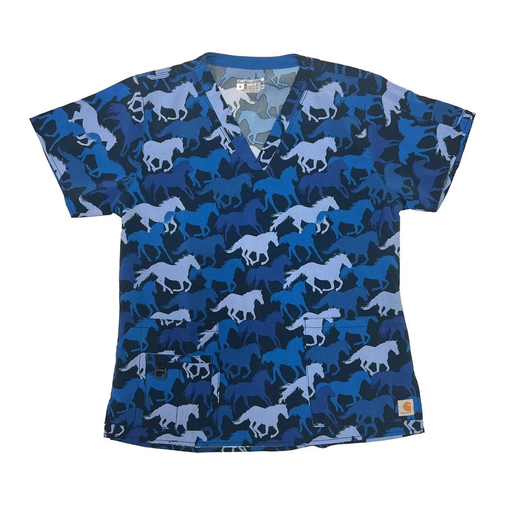 Carhartt Women's Scrub Force Pocket Rugged Flex V-Neck Print Top D Ring (M03)