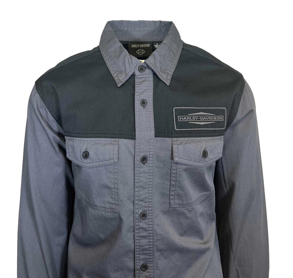 HD Branded Men's Black & Ombre Blue Shirt Stacked Bar & Shield L/S (352)
