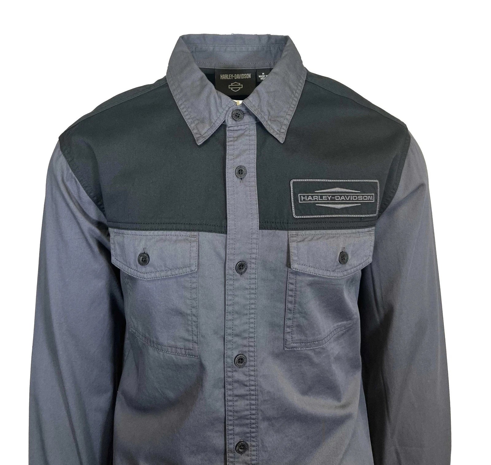 HD Branded Men's Black & Ombre Blue Shirt Stacked Bar & Shield L/S (352)
